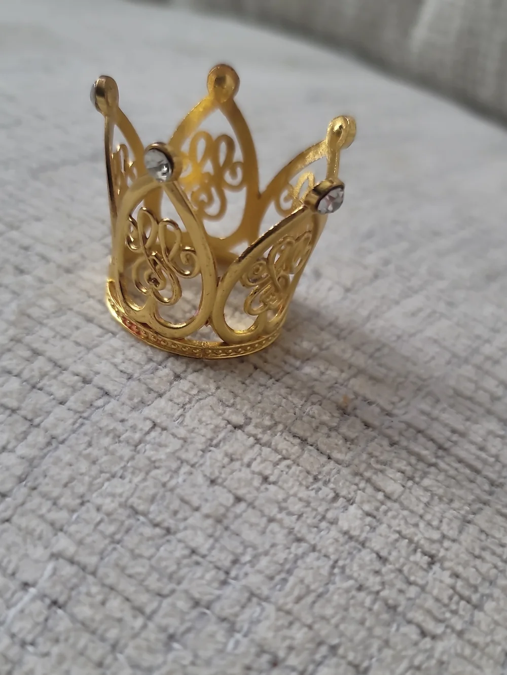 Gold Crown Filigree Ring with Crystal Accents Cupcake Topper